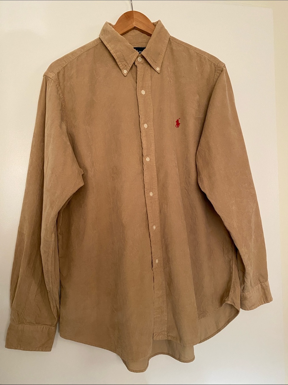 Polo by Ralph Lauren Tan Corduroy Button-Down Shirt with Red Pony